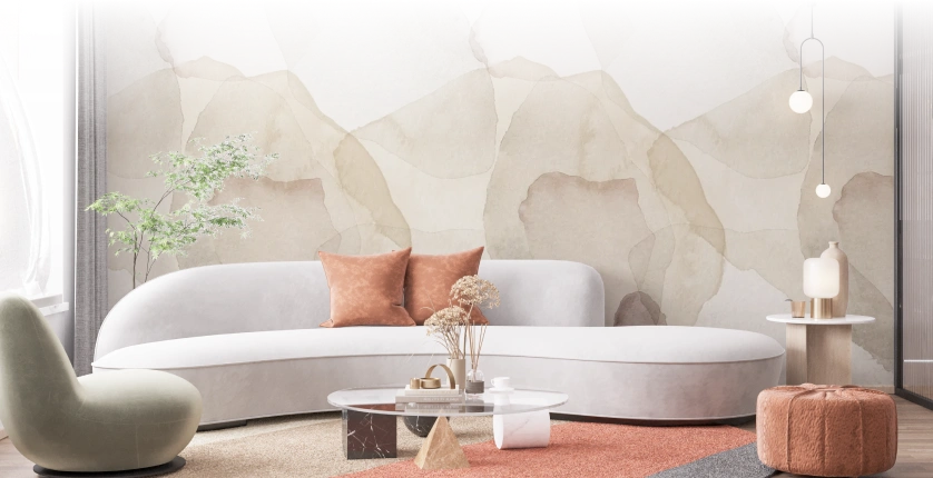 Big mural watercolor beige brown tone